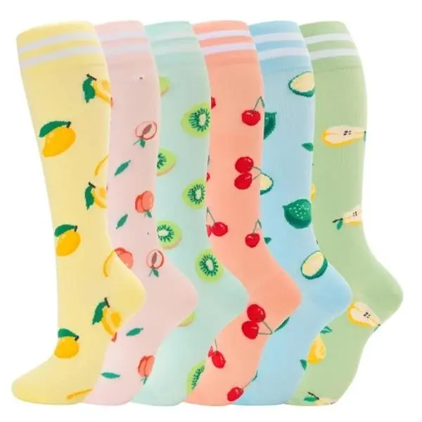 6 Pairs Cute Fruit Compression Socks (15-20 mmHg) for Women & Men | Knee High Support Socks | Relieve Leg Fatigue, Swelling & Improve Circulation | Great for Nurses, Flights, Pregnancy & Workactive  socks