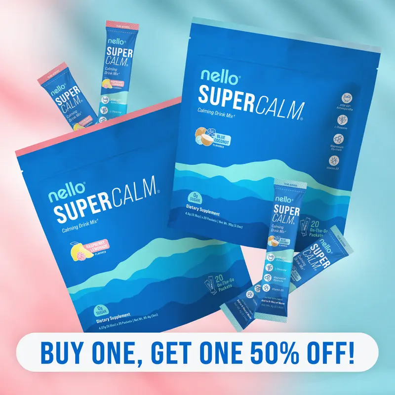 Nello SuperCalm Best Selling Flavors Bundle (2-Pack): Calming Drink Mix with KSM-66 Ashwagandha Vitamin D3 Magnesium L-Theanine Supports Cortisol Balance Mood Sleep Helps Manage Stress, Wellbeing - Travel Packets 20 Servings Each