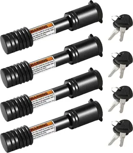 Trailer Hitch Lock - 5/8" Dia Locking Hitch Pin, Anti-Theft Trailer Receiver Lock, Fits 2" Receiver Tubes, Class III & IV Hitch Receivers, Black (4 Pack)