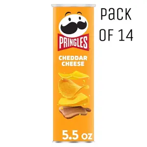 Pringles Cheddar Cheese Potato Crisps Chips 5.5oz Can Pack of 14 On-the-Go Snacks Kosher Dairy Light Crispy Snacks for Game Time & Family Movie Night