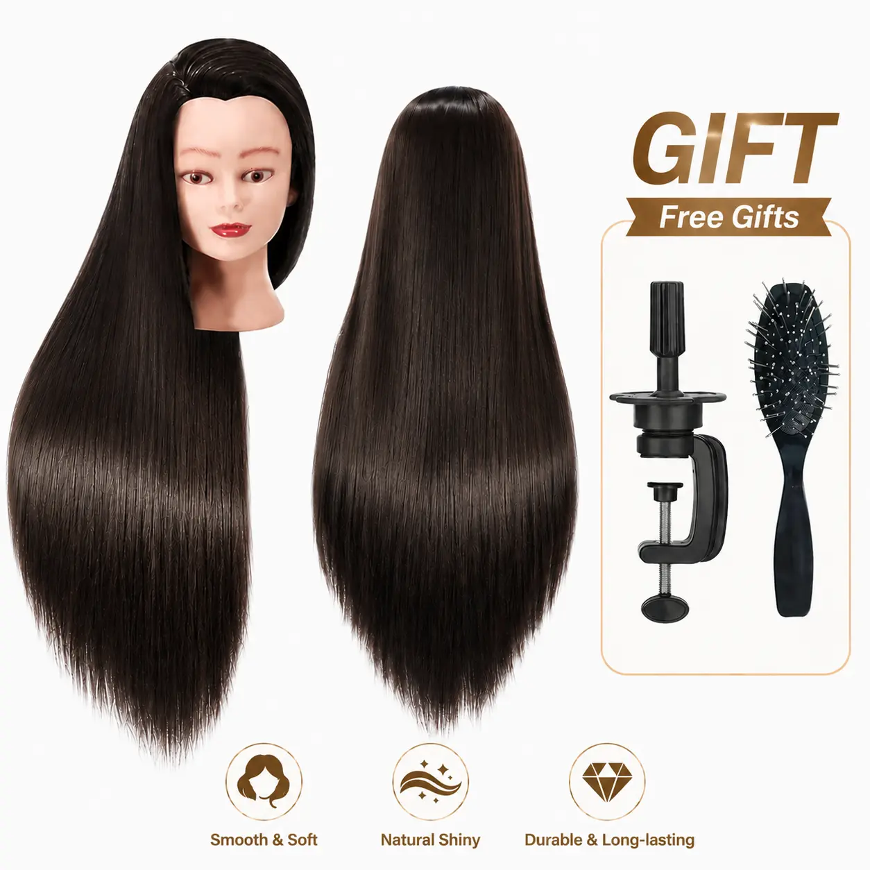 Mannequin Head with Hair  24"  Mannequin Heads for Make up, Braiding Hairdressing Doll Head for Styling Practice Cutting Training Head Cosmetology Hairdresser Synthetic