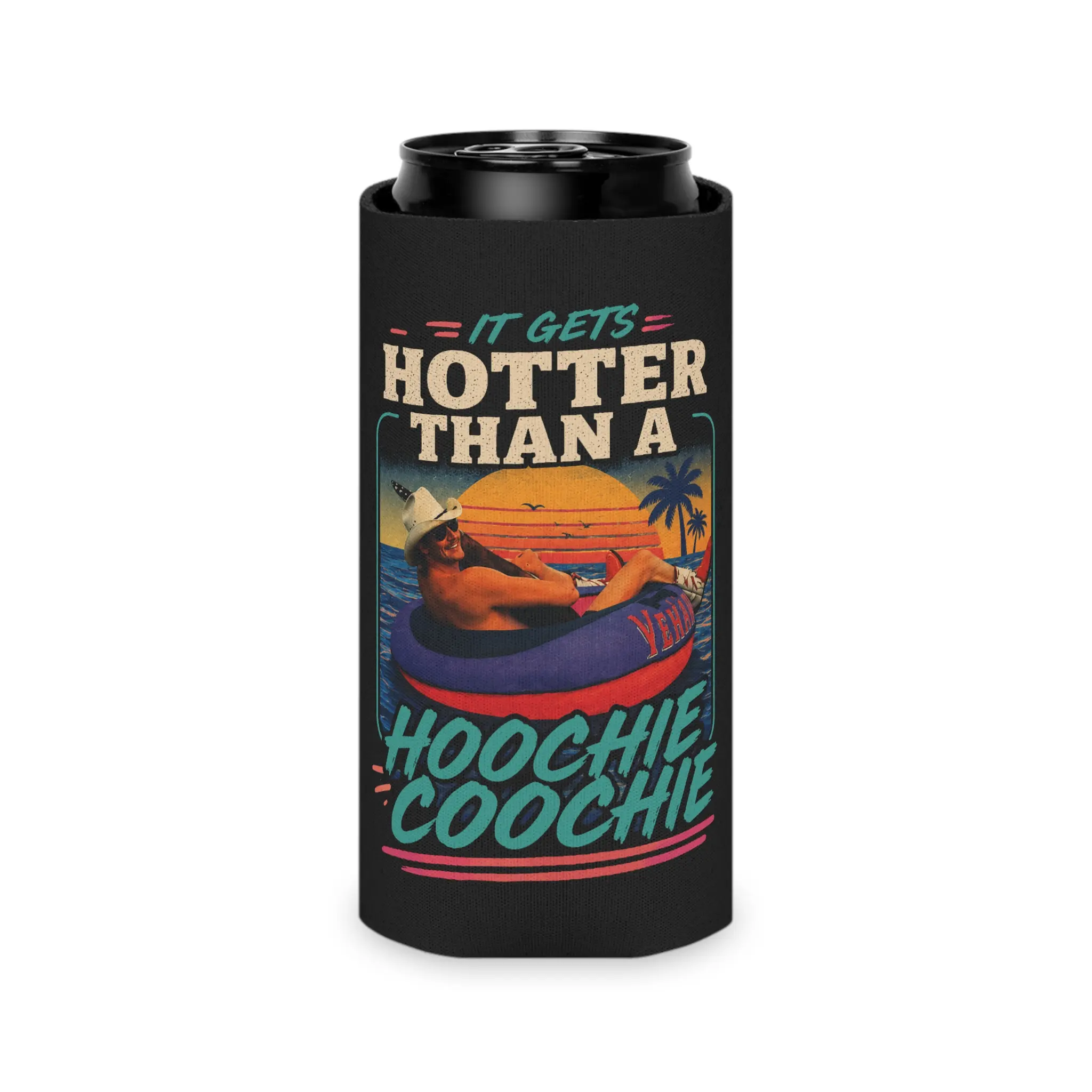 Hotter Than A Hoochie Coochie Slim Can Cooler, Funny Country Music Koozie, Retro Summer Drink Sleeve, Lake Life Beverage Holder, Country Fan Gift