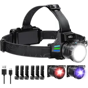 Headlamp Rechargeable with White/Red/UV/Black Light Headlight,1080 High Lumens Super Bright LED Headlamps Battery Powered,16 Modes Waterproof Head Lamp for Hardhat Hunting Pet Urine Detection