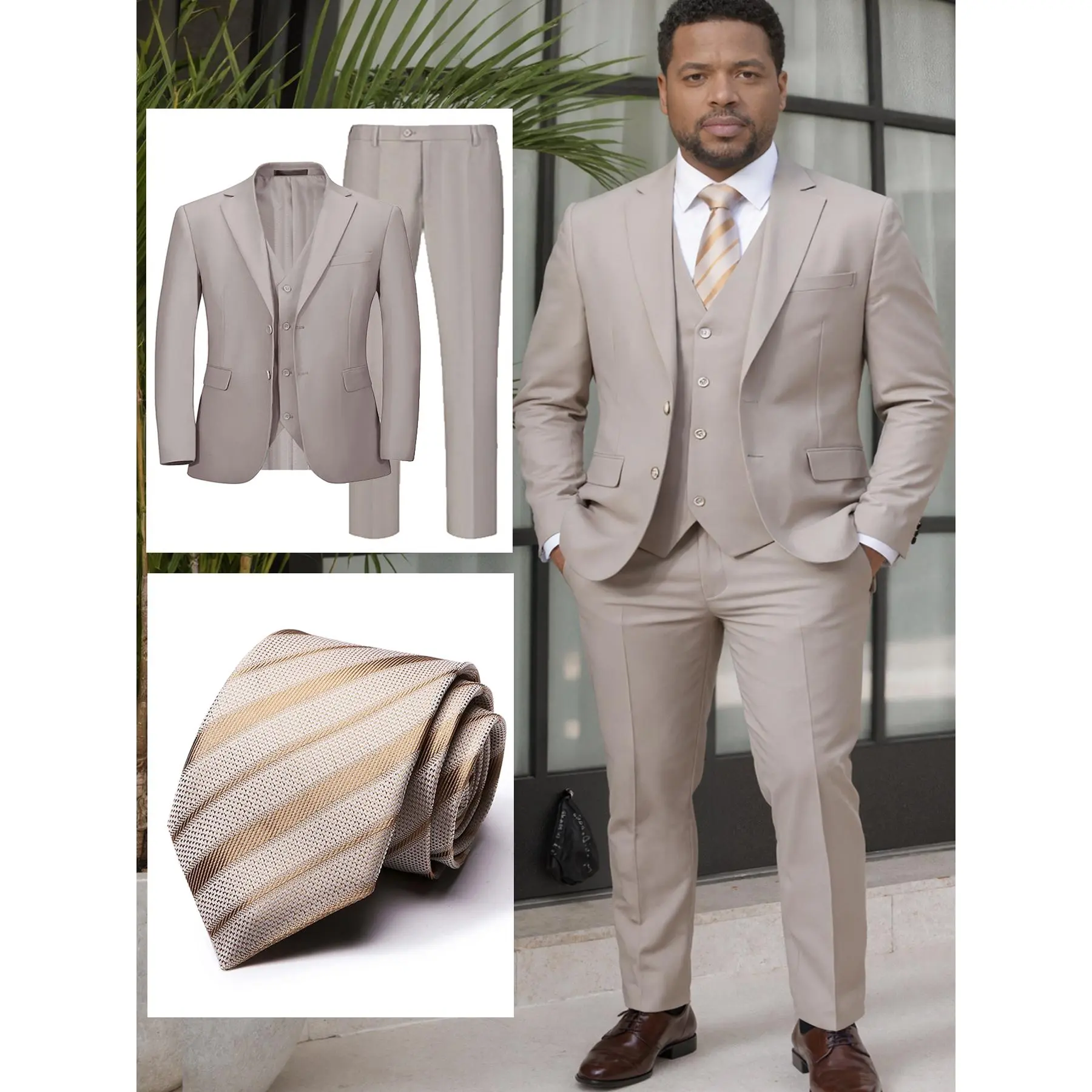 Big & Tall Men’s 3-Piece Suit – Slim Fit Blazer, Vest and Pants with Tie, Formal Outfit for Dinner, Party & Special Occasions