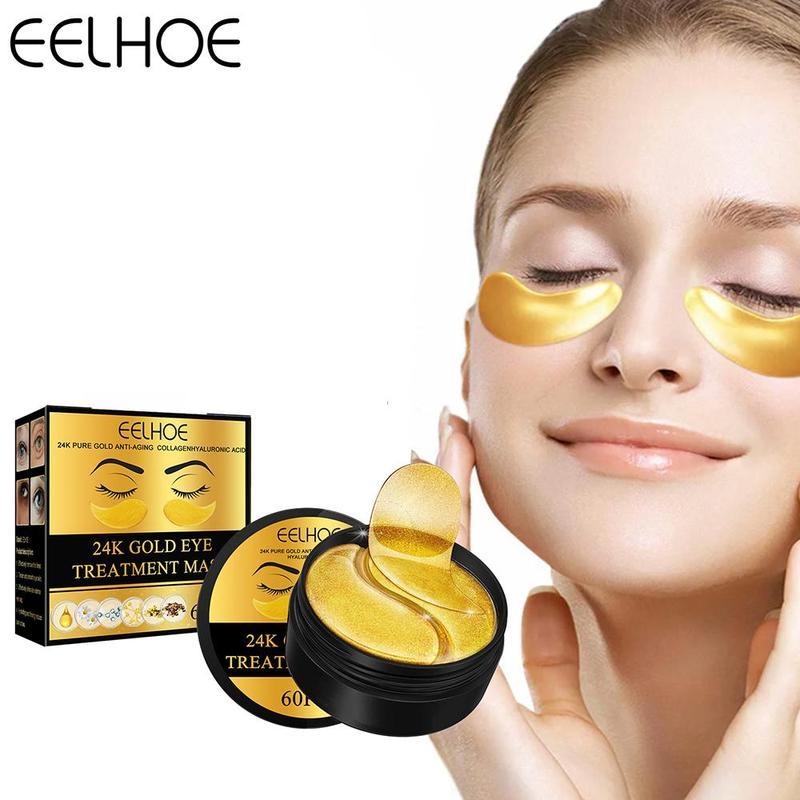 60pcs 24k Gold Eye Mask Moisturizing Firming Nourishing Area Eye Gel Treatment Cream HydratingPatch Dark Circles Bags Puffiness & Wrinkdes Refresh Your Skin Eye Patches Under Eye