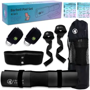 Barbell Pad Set with 2 Ankle Straps, Thick Cushion, Carry Bag for Squats, Bench Press & Resistance Band Weight Lifting