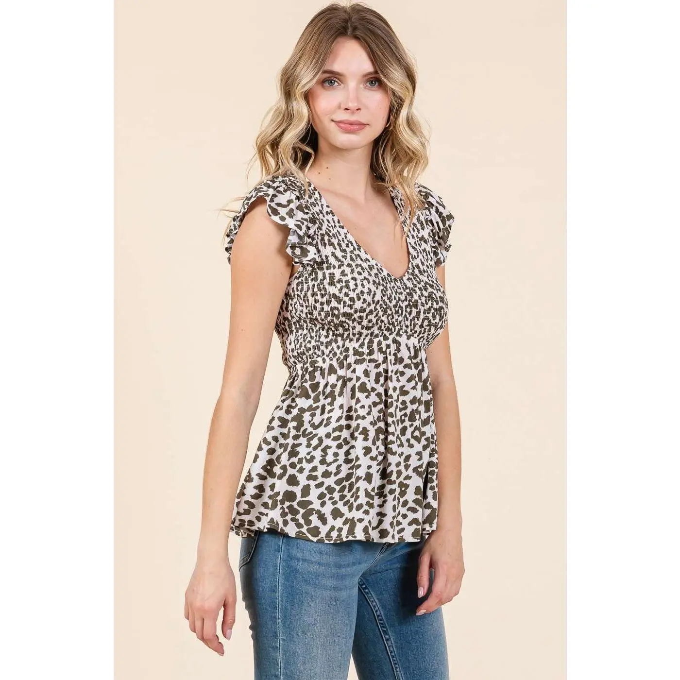 Mittoshop Leopard Print Ruffle Smock Blouse