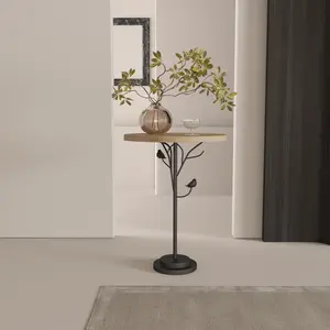 [SOIYELIFE] Round Side Tab, Small Drink Tab for Small Spaces, Modern Accent End Tab Coffee Tab with Metal g for Living Room, Bedroom, Corners, and Office (Natural)