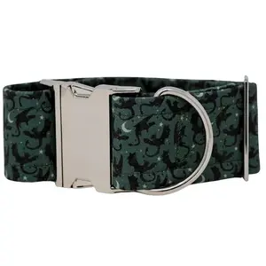 Black Dragons 1.5" Handmade Dog Collar - Thick, Durable, Metal Hardware