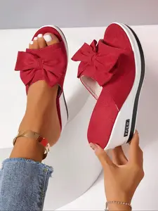 Elegant Women's Bowknot Beach Sandals, Comfortable Thick Sole, Open Toe Lightweight Summer Slippers, Perfect for Casual Wear