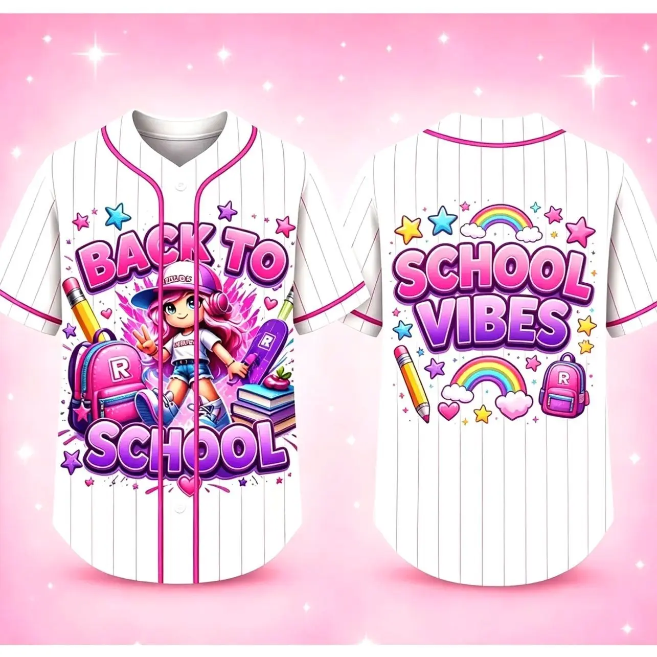 Gamer First Day Of School Baseball Jersey, Super Cute Back To School Vibes Pinstripe Baseball Jersey