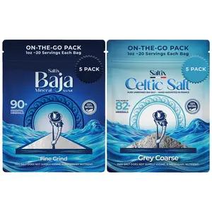Saltix On-The-go Variety Pack 5 Baja Mineral Fine Grind + 5 Celtic Grey Coarse Salt (1 oz ~20 Servings Each) Resealable Bag, 100% Natural, Unrefined, Hand-Harvested, Mineral-Rich