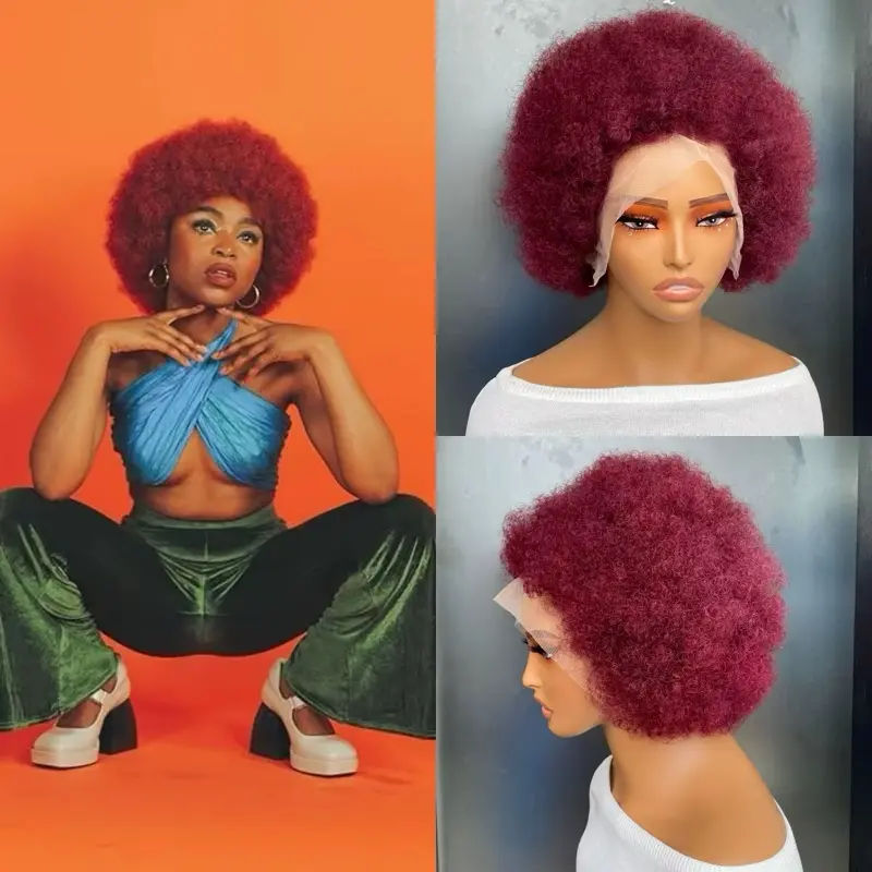 Tamialuxebeauty Hair 13X4 Afro Kinky Curly Lace Front Wig Brazilian Remy Human Hair 200% Natural Hairline Black Glueless