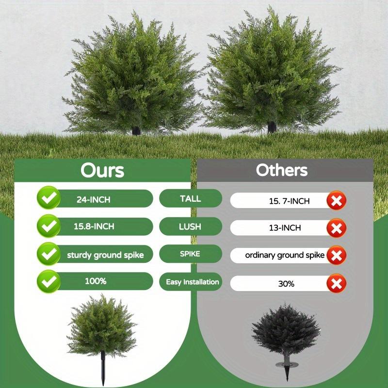 2 Pack Artificial Cedar Topiary Ball Trees with Ground Spike, UV Resistant Fake Bushes, Set of  Faux Cypress Fake Plants Faux Shrubs for Outdoor Indoor Front Porch Garden Decor.Floral Accent Decor