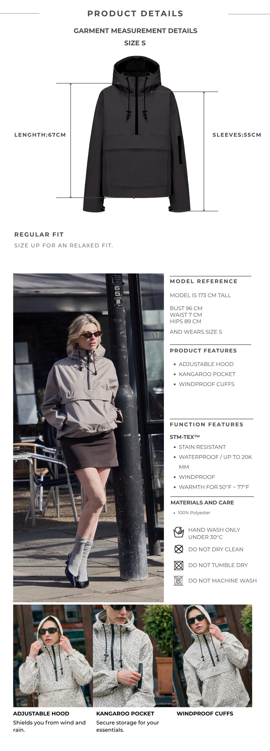 PUFFIT waterproof hoodie coat with adjustable hood and cuffs