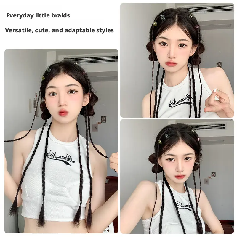 Clip On Thin Long Braided Hair Extensions, Natural Black Hand Plaited Braid Hair Pieces, Versatile Y2K Vintage Hair Tassel Strands for Women Daily Street Styling