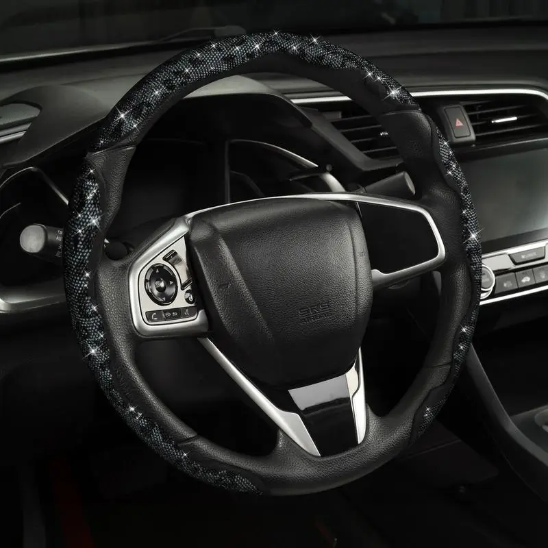 2026 New Soft Smooth Crystal Rhinestone Steering Wheel Cover, Cool Stylish Silver Python Print Design, Exclusive for Women, All Season Ladies Car Interior Accessories mark ultra  stitching fit