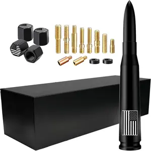 America Flag Truck Bullet Antenna with Valve Stem Caps-Car wash Safe-Universal Mast for GM Chevy Silverado 1500 2500 3500 HD Avalanche Ford F150 F250 F350 Denali Pickup Car Accessories, Black