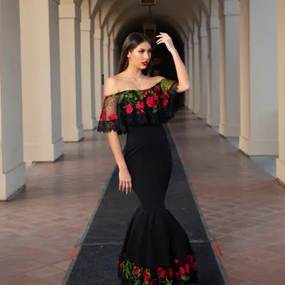 princess polly baby blue dress Vintage Mexican Embroidery Black Quinceanera Dresses With Bow Ball Gown  Birthday Gown Lace-Up Sweet 16 Dresses Customized main image 1