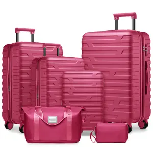 Brand New 6 Piece Expandable Luggage Set 18 20 24 28 Inch Hard Shell Travel Set Pink Duffel Bag Toilet Bag Universal Wheel TSA Lock