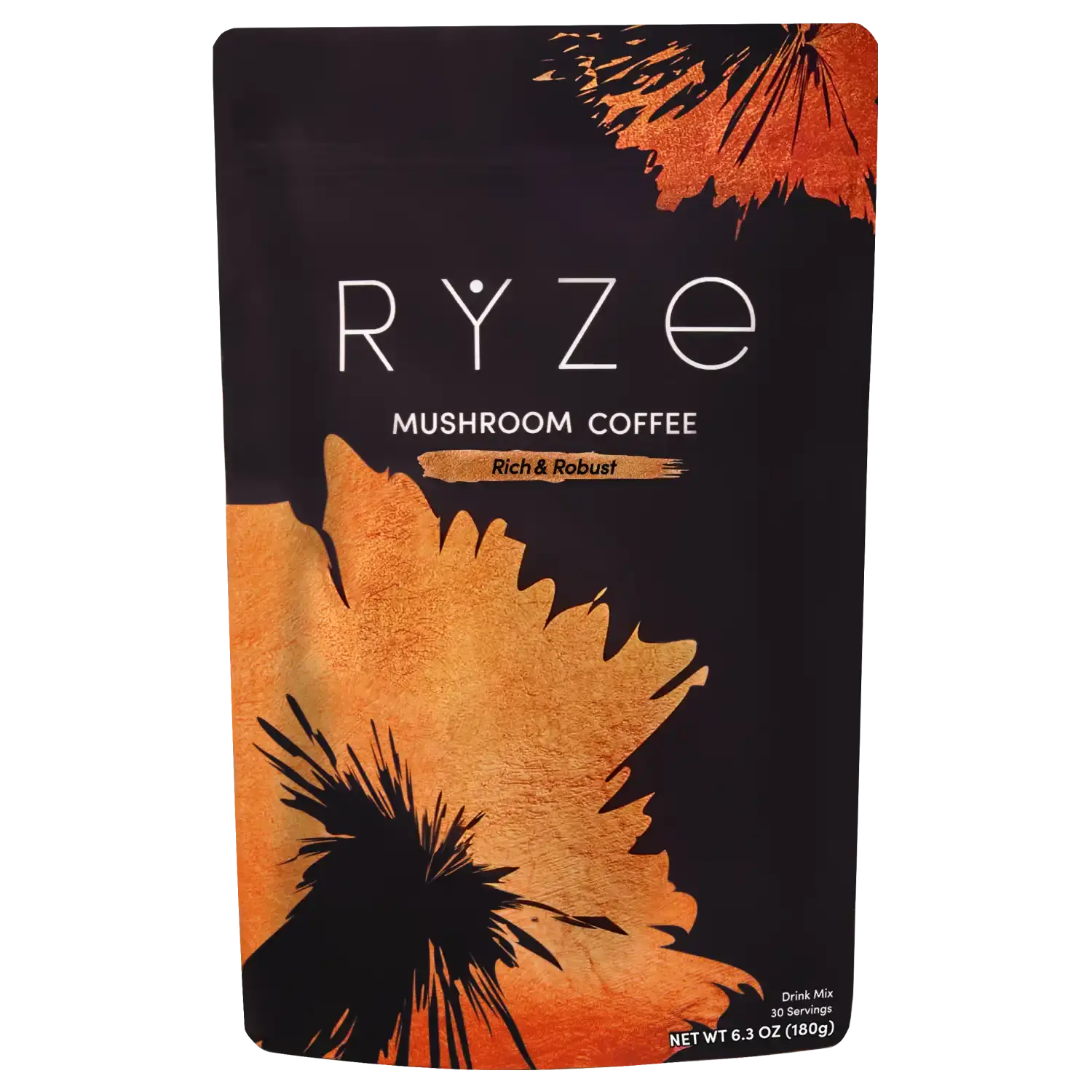 RYZE SUPERFOODS Instant Dark Roast Mushroom Coffee - 6 Adaptogenic Mushrooms, Prebiotic Blend, Supports Energy, Focus, Digestion - Lions Mane, Turkey Tail, 30 Servings