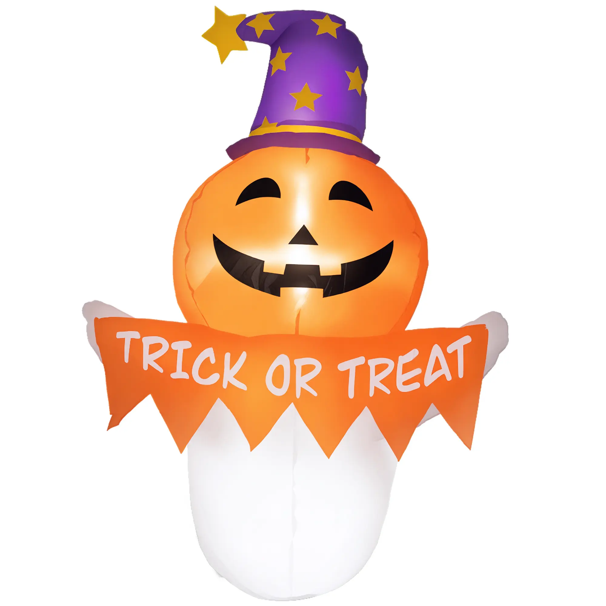 3.4 ft Tall Spooky Ghost Inflatable Halloween Window Figure, 27.6" W x 23.6" D x 41.3" H, Orange Face, Built-in Bright LED Lights, Suction Cups, Drawstring Windproof Sticker, for Indoors & Garden Decor, All Ages