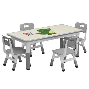 4-Piece Adjustable Kids Table & Chairs Set for Ages 2-10 | Graffiti-Proof Desktop, Non-Slip Legs | Toddler Learning Table for Daycare, Classroom, Home