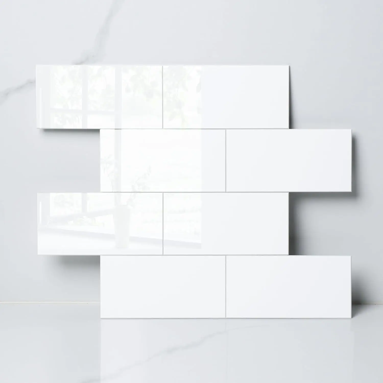 Luxury 10 Sheet Peel and Stick Backsplash,12"x12"Pure White Subway Tile for Kitchen Wall,Self Adhesive Glossy Faux Marble Tile,Stick  Accent Wall Backsplash Tile for Living Room, Bedroom,RV