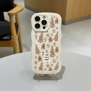 Wave Texture Christmas Gingerbread Tpu Anti-Drop Full Cover Case for iPhone XR 11 12 13 14 15 Plus 16 Pro Max 17 Air Series