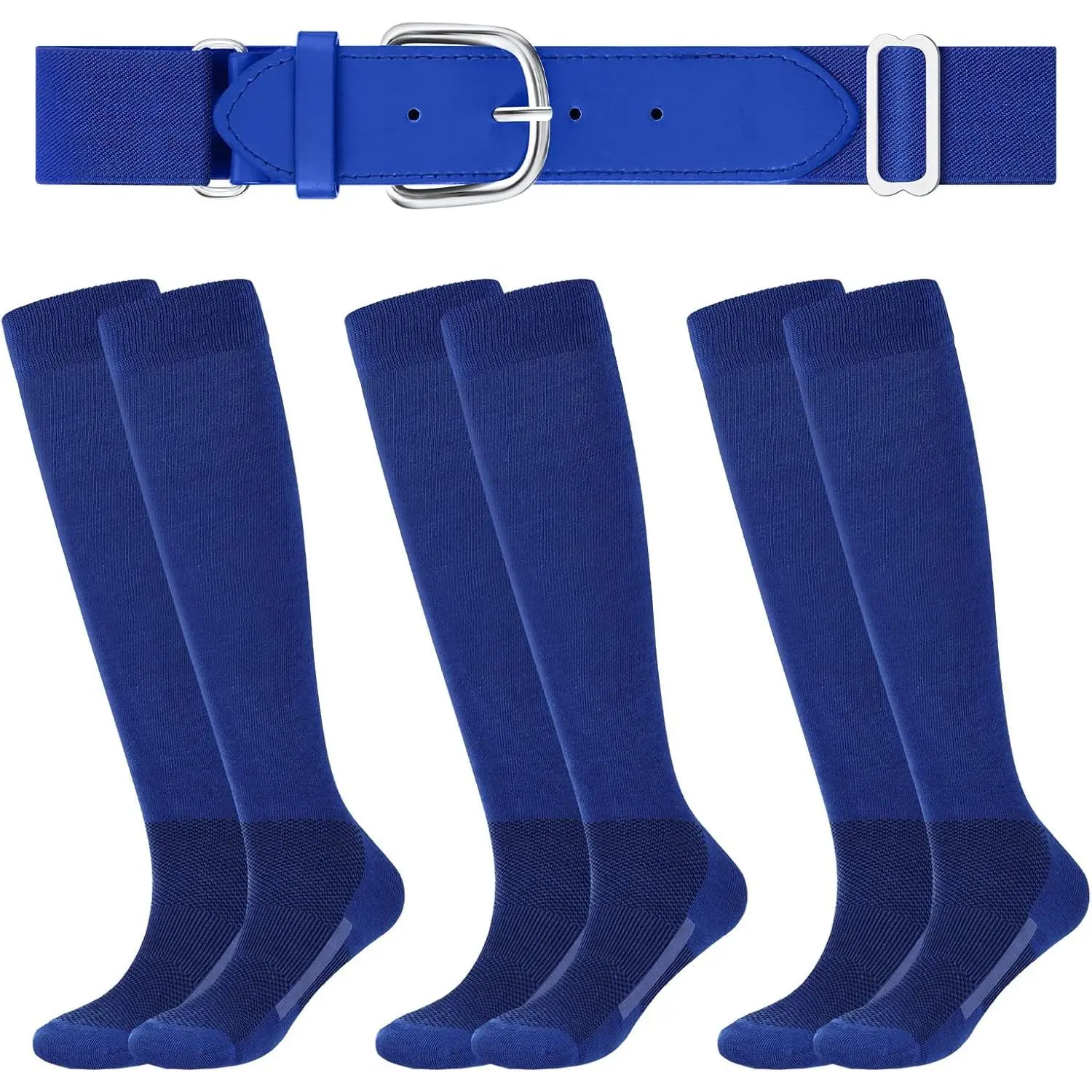 Baseball or Softball Sock and Belt Combo Set 3 Football Baseball Socks with Softball Belt for Youth Boys Kids, Cotton Blend, Machine Wash, Training Wear, Us Sizes 5-13, All Seasons, Adjustable Alloy Buttons, Adults, Baseball Sports Socks