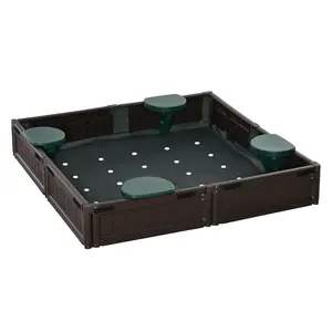 Kids Outdoor Sandbox with Cover Garden Bed Brown 48.5 Inch Square Easy Assembly No Tools for Backyard Playdate Gardening Dual Use HDPE Weatherproof