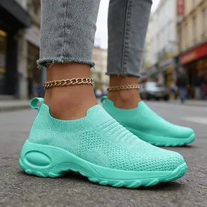 Women’s Slip On Sock Sneakers Lightweight Breathable Knit Walking Shoes Comfortable Cushioned Platform Sneakers Non Slip Athletic Casual Shoes Stretch Fit Hands Free Running Shoes for Travel Gym Outdoor Everyday Wear Trendy Fashion Sock Trainers for Women