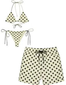 Polka Dot Matching Couple Swimwear Set – Women’s Triangle Bikini & Men’s Drawstring Swim Shorts, Vintage Retro Beach Outfit, Summer Vacation Couple Look