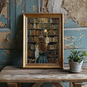 Library Woman Art Print Dark Academia Poster Vintage Style Print Bookish Decor Book Lover Wall Art Dark Cottagecore Goblincore Witchy Gift