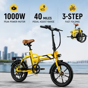 1000W Folding Electric Bike for Adults, 40 Miles Range, 20MPH Top Speed, Removable Battery, Perfect for Commuting & Travel ebike bicicleta electrica plegable