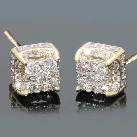 Square Shaped Rhinestones Decorated Earrings, Ear Studs, Fashionable Jewelry for Women & Men, Sparkling Ear Jewelry, Shining Earrings, Trendy All-match & Exquisite Jewelry for Birthday Gift