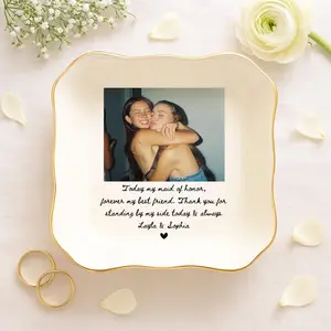 Personalized Photo Bride and Bridesmaid Ring Dish, mothers day gift ideas,teacher appreciation gifts,Maid of Honor Gift for Sister, Sister Wedding Gift, MOH Jewelry Tray, Sister Jewelry Dish
