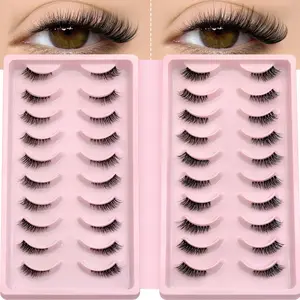 GROINNEYA 20 Pairs Cat Eye Half Eyelashes Natural Look Lashes Luxurious Wispy Semi-Lashes Large Capacity False Eyelashes Plush Faux Mink Lashes,Thin Spiky Half Lashes With Transparent Stem,Winged End Eye Elongated,Suitable For Dates And Parties,Reusable