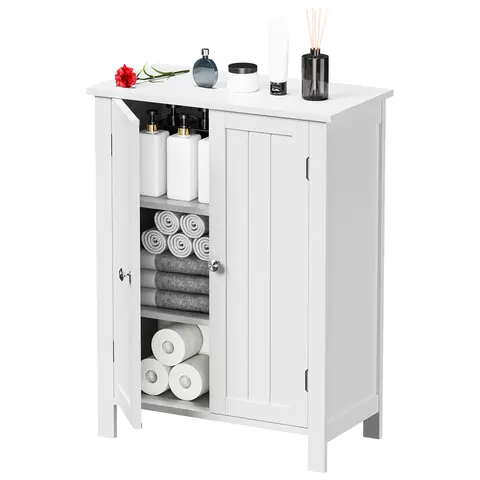 Segawe Freestanding Rectangular Double-Door Moistureproof Bathroom Storage Cabinet - Adjustable Shelf Height, Wood Style Hallway Unit, Freestanding Chest, Home Decor Apartment Box Furniture, Hallway Storage Cabinet