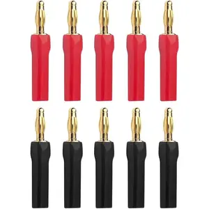 SGElectronix 4mm Speaker Banana Plugs-Open Screw Type, Insulated 24K Gold Plated Speaker Wire Banana Plugs Connectors (5 pair/10 pcs) (Black + Red) Wired