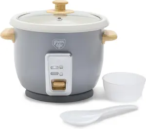 GreenLife Rice Cooker with Removable PFAS-Free Nonstick Pot, 3-Cups Uncooked/6-Cups Cooked, One-Switch Design, Auto Keep Warm Function, Soup, Grains, Oatmeal, Wood Handle