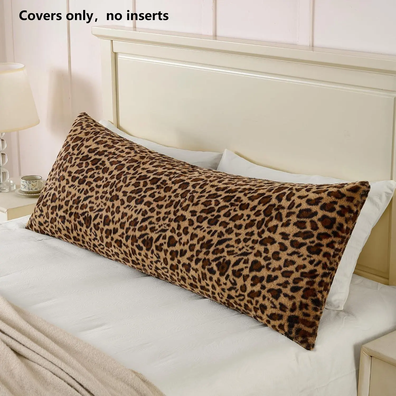 1pc pillow case plush fur-like leopard print long pillow case, 20x54 inch zipper leopard print body pillow case, plus plush pillow case Leopard Print Bedding (excluding pillow core).