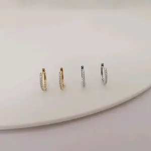14K Real Gold Moissanite Diamond Huggie Earrings for Women