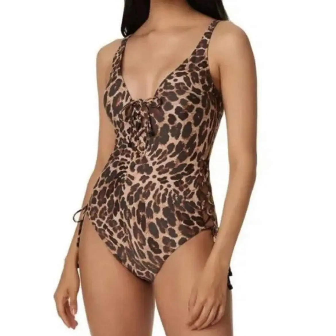 Women's Lace-Up Cheetah Print Swimsuit