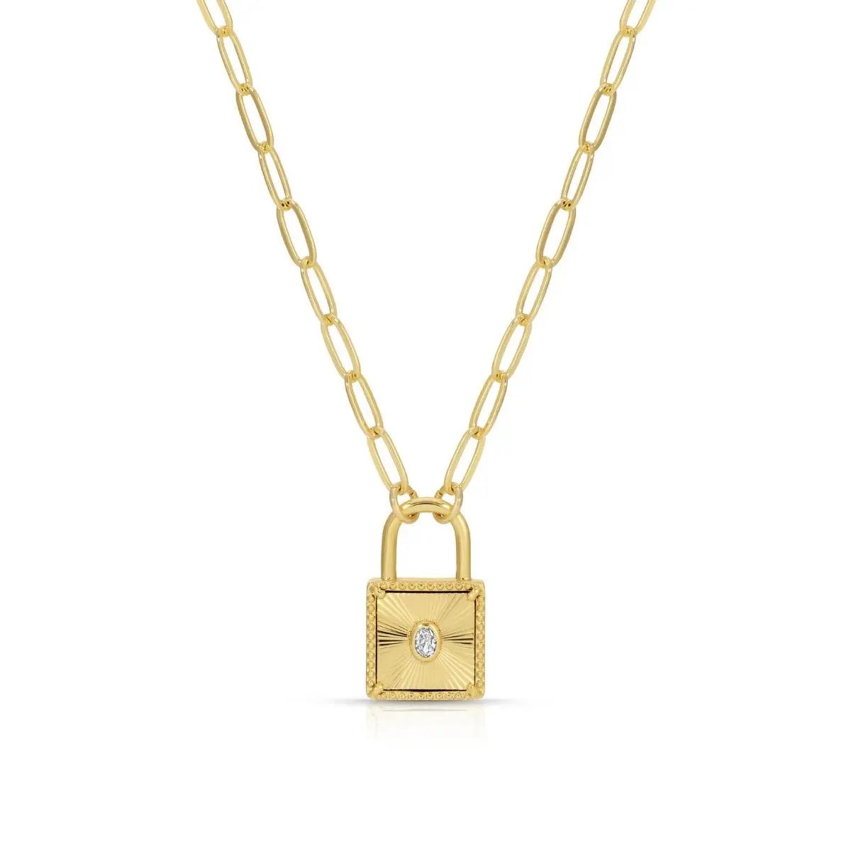 CZ and Lock Burst Pendant Necklace