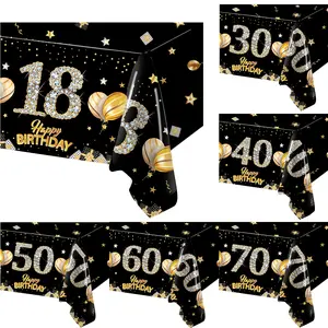 New Black Birthday Plastic Tablecloth 18 30 40 50 60 Year Birthday Party Decor Kids Women Birthday Party Supplies Favors Anniversary Gifts