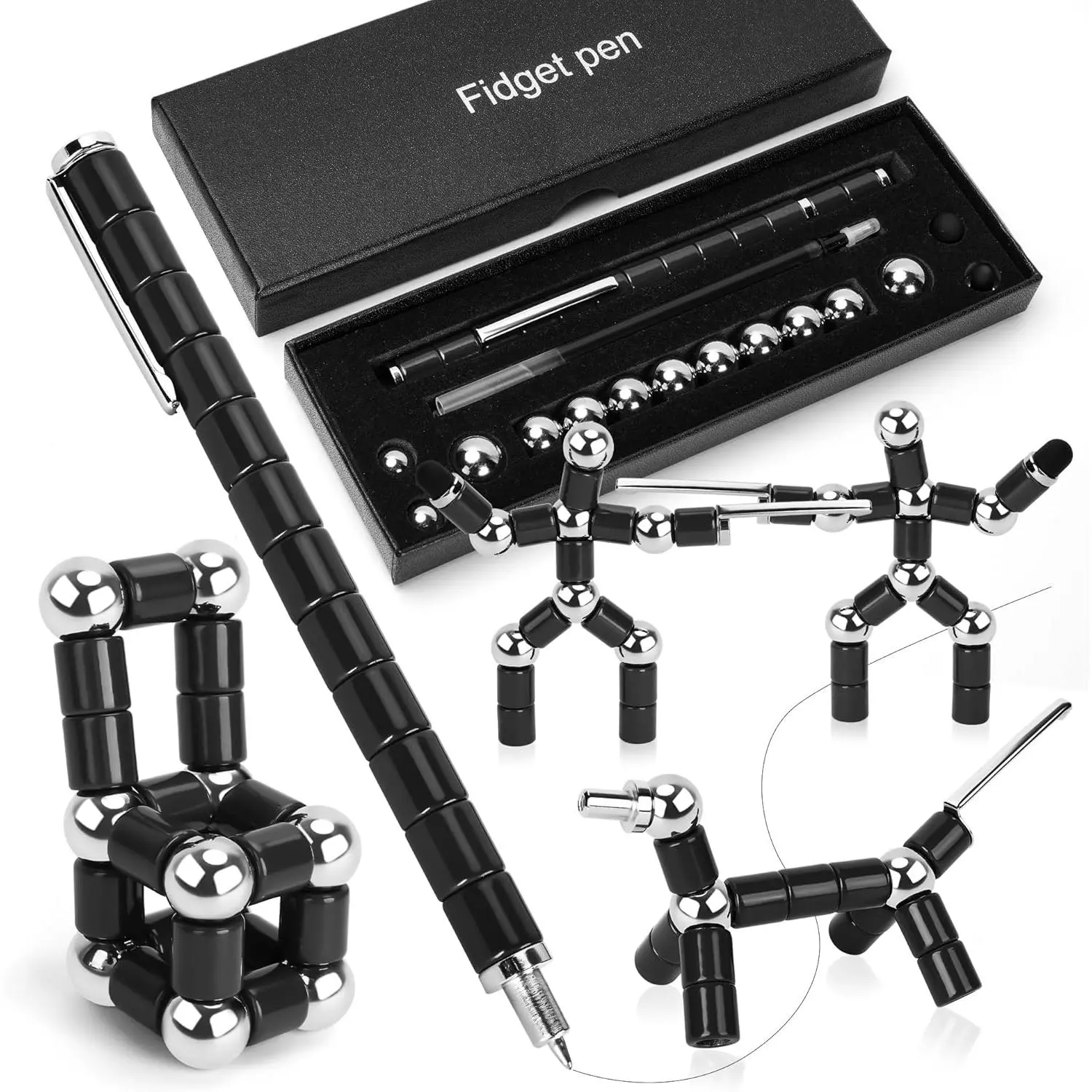 Magnetic Shapeshifting Fidget Pen - Office Stationery Stress-Relief Gadget for Fathers, Lovers, Artists, Lawyers - Teen Birthday Gift for Boys & Girls (Black)
