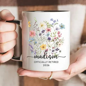 Custom Retirement Coffee Mug – Personalized Gift for Women, Coworker, Teacher – Happy Retired Cup for Her