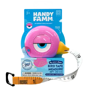 "Bebe" Handy Famm Pink Bird Tape Measure - 8ft Measuring Tape, Leveler, Angle Finder