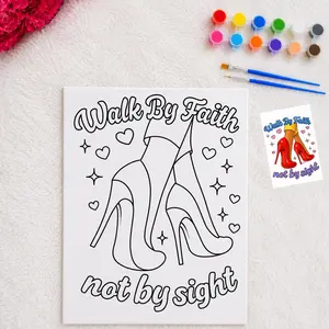 Color Your Own Canvas Paint Kit - Pre Pressed Canvas Panel - Walk By Faith Pre Drawn Design